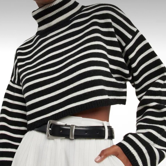 Zara Black and White Turtleneck Sweater with Stripes - Picture 4 of 10
